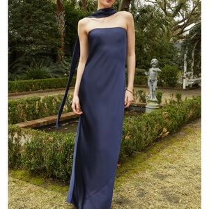 Navy Strapless Dress with Scarf